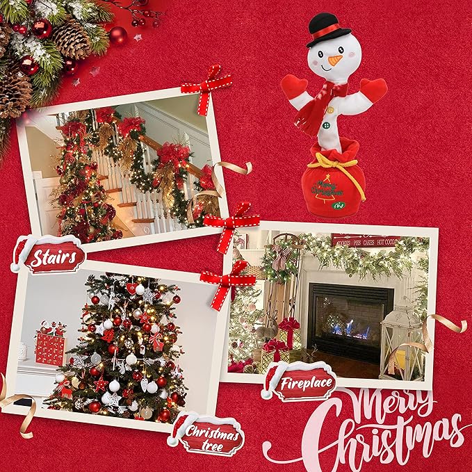 Cuteoy Talking Snowman Plush Toy Repeats What You Say Dancing Walking Mimicking Twisting Stuffed Animal Musical Electric Interative Christmas Birthday Girls Boys Gifts