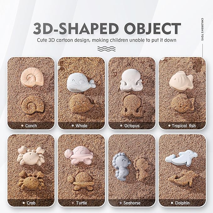 MarcZero 11Pcs Silicone Beach Toys,Modern Baby Beach Toys,Travel Friendly Beach Set,Eco Friendly Toy,Silicone Bucket, Shovel, 8 Sand Molds, Beach Bag,Silicone Sand Toys for Toddlers, Kids (Yellow)